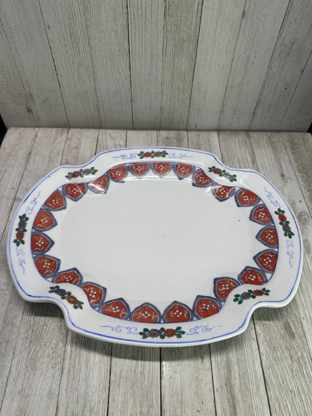 Vtg Red Stamp Chinese Heavy Porcelain Stunning Platter Tray 13